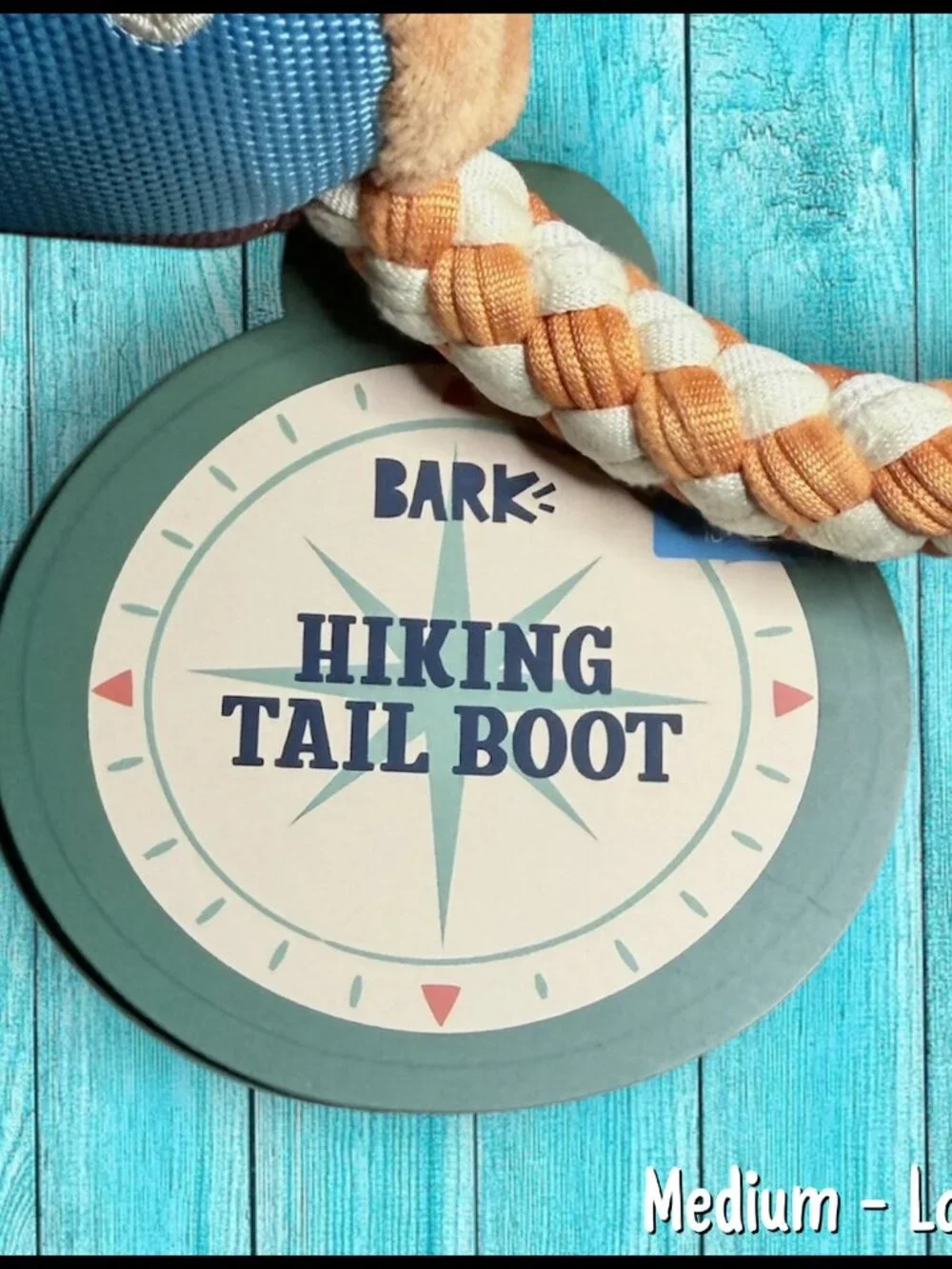 Bark Box Dog Toy Hiking Trail Tail Boot Shoe Medium Large M/L Squeak Crinkle Tug
